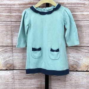 Janie and Jack Mint and Navy Knit Sweater Dress Size 6-12M
